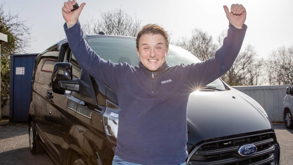 Low Cost Vans competition winner Perry Green celebrates that winning a van feeling