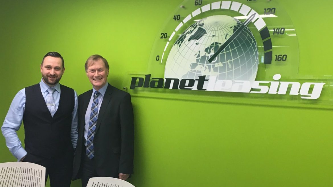 Gary Rose and Sir David Amess at the opening of the Planet Leasing office