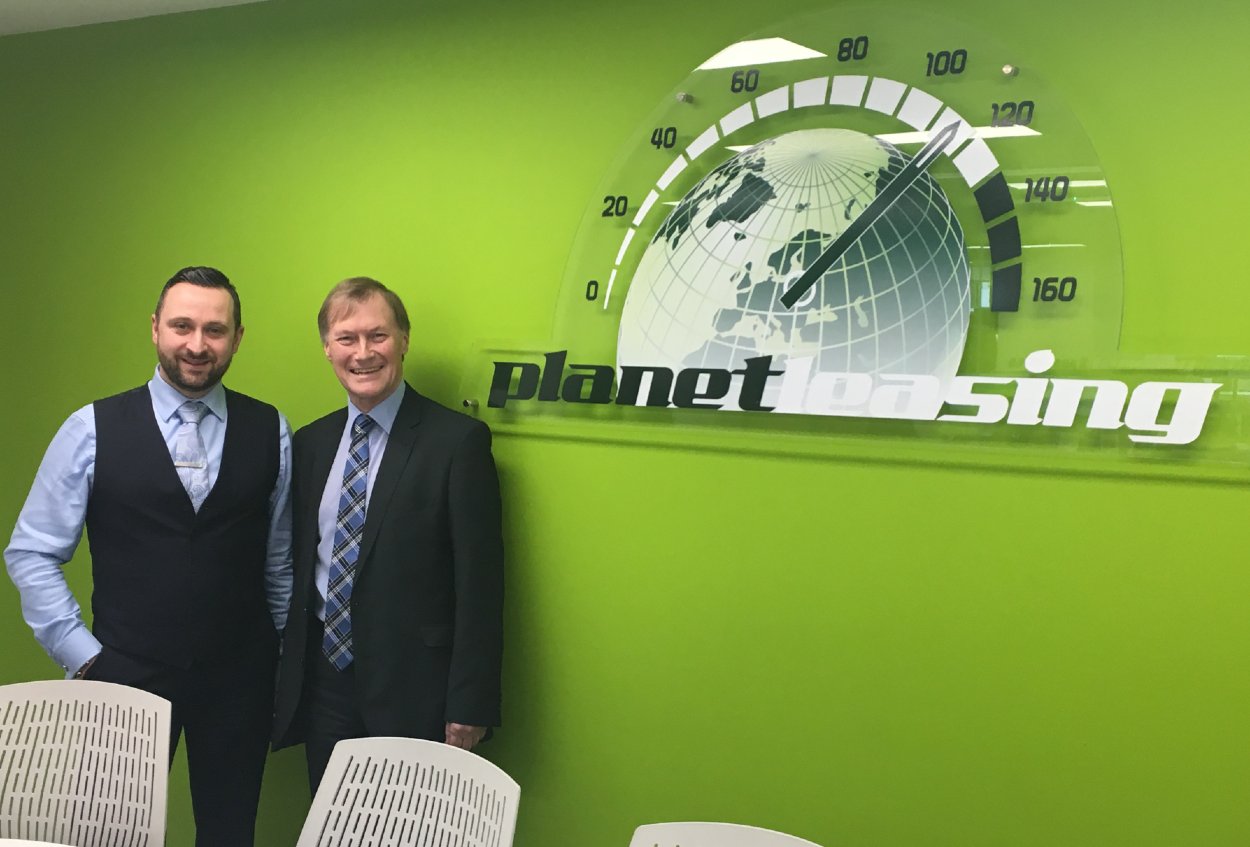 Gary Rose and Sir David Amess at the opening of the Planet Leasing office